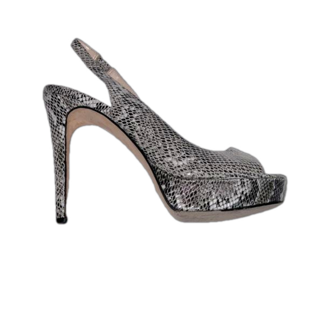 Pelle Moda Snakeskin Slingback Peep Toe 5 Inch Stiletto High Heel Shoes - Sz 10M